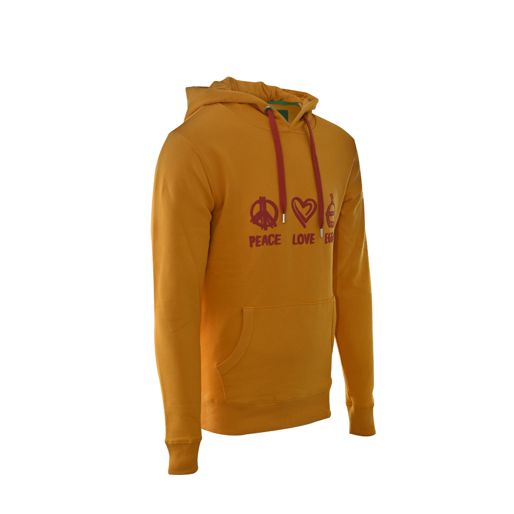 Hoodie Ockergelb/Bordeaux - Peace, Love, EGGs