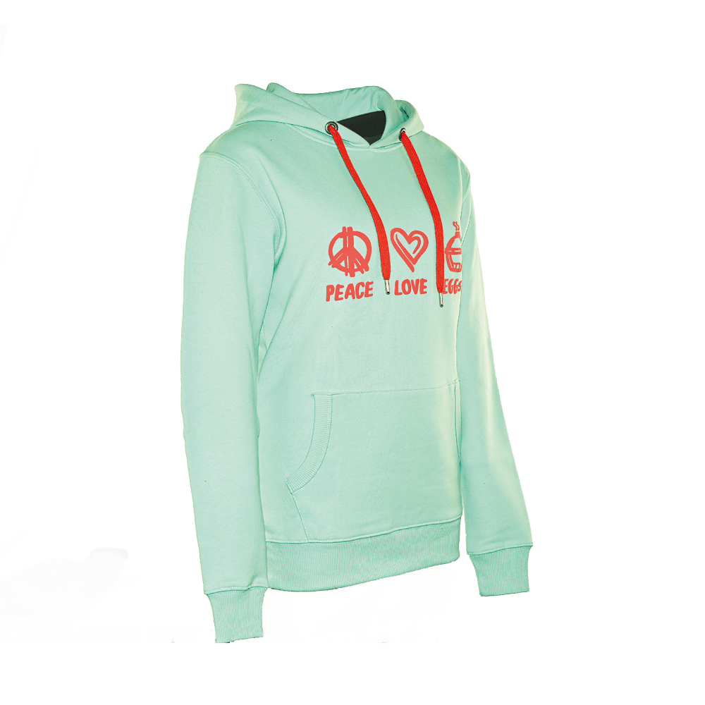 Hoodie Mint/Coral "Peace, Love, EGGs"